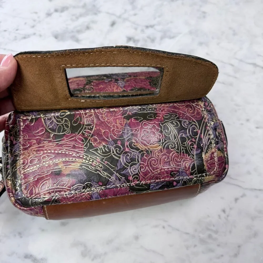 Patricia Nash metallic tooled paisley leather makeup bag or wristlet